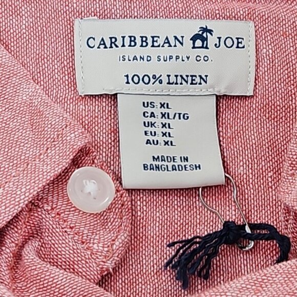 NEW Caribbean Joe 100% Linen Shirt Men's XL Red Long Sleeve Machine Washable NWT - Picture 3 of 14